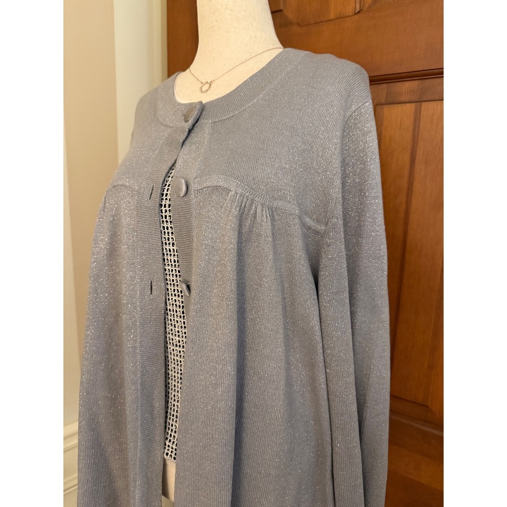 Avenue Open Cardigan Sweater Womens 18-20 Silver 3-Button‎ Holiday Evening Party